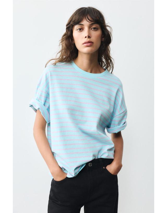 풀앤베어 풀앤베어 오버사이즈 스트라이프 반팔 티셔츠 3230/327 PALE BLUE 블루 착용컷