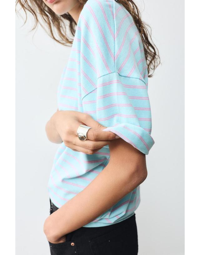 풀앤베어 풀앤베어 오버사이즈 스트라이프 반팔 티셔츠 3230/327 PALE BLUE 블루 착용컷