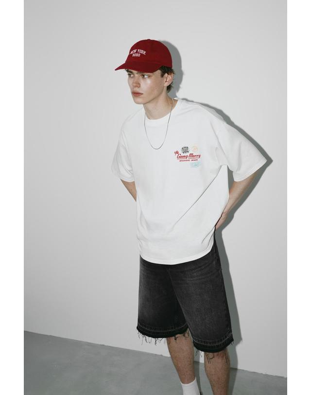 풀앤베어 풀앤베어 원피스 그래픽 라운드넥 반팔 티셔츠 7231/516 OFF WHITE 아이보리 착용컷