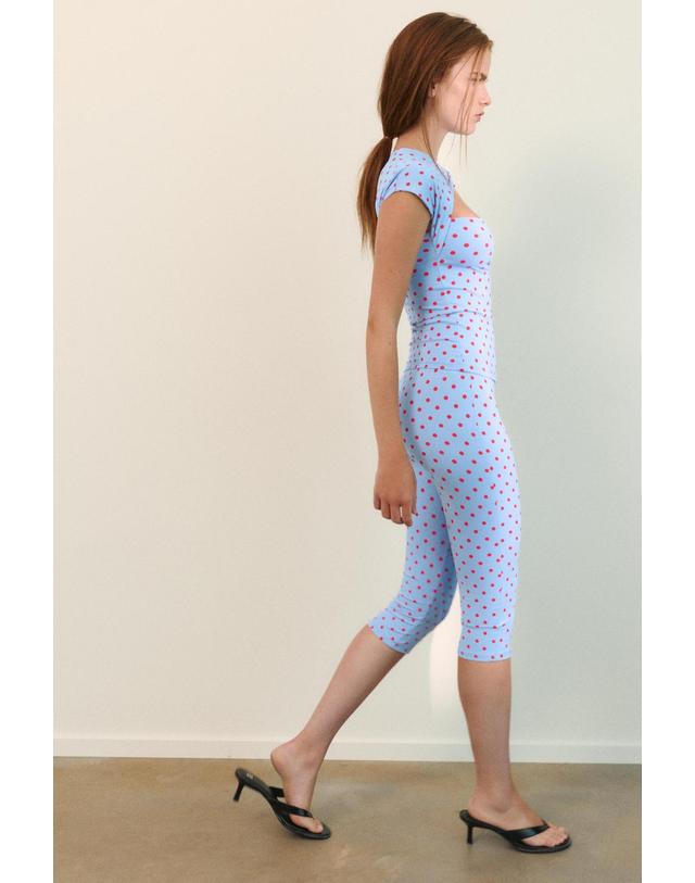 풀앤베어 풀앤베어 도트 프린트 카프리 레깅스 7670/412 PASTEL BLUE 블루 착용컷