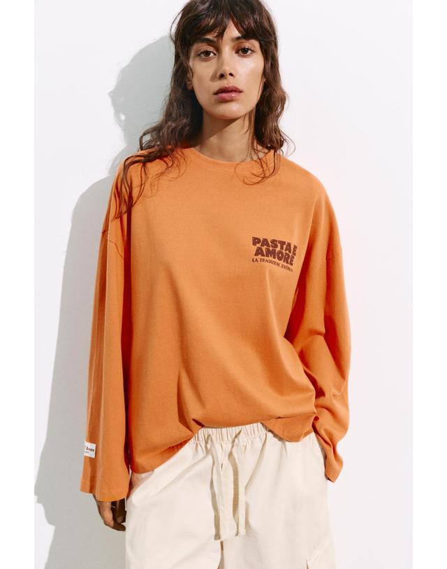 풀앤베어 풀앤베어 라운드넥 푸드 그래픽 긴팔 티셔츠 7231/338 ORANGE 오렌지 착용컷
