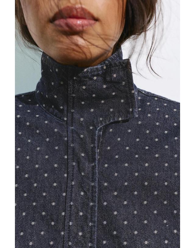풀앤베어 풀앤베어 도트 패턴 하이넥 집업 데님 자켓 7720/310 NAVY 네이비 착용컷