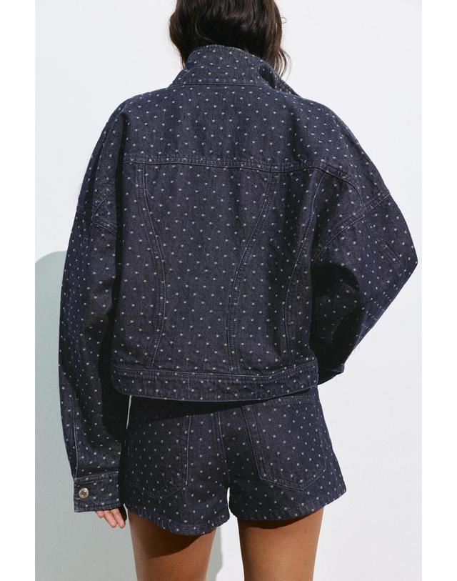 풀앤베어 풀앤베어 도트 패턴 하이넥 집업 데님 자켓 7720/310 NAVY 네이비 착용컷