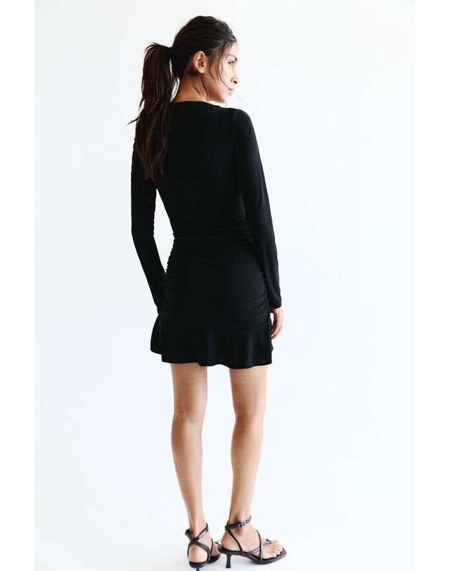 풀앤베어 풀앤베어 셔링 보트넥 긴팔 미니 원피스 7380/329 BLACK 블랙 착용컷