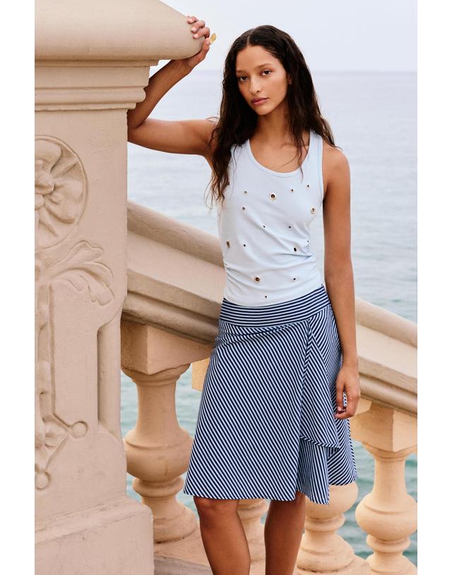 풀앤베어 풀앤베어 비대칭 스트라이프 미디 스커트 7385/327 BLUISH NAVY 네이비 착용컷