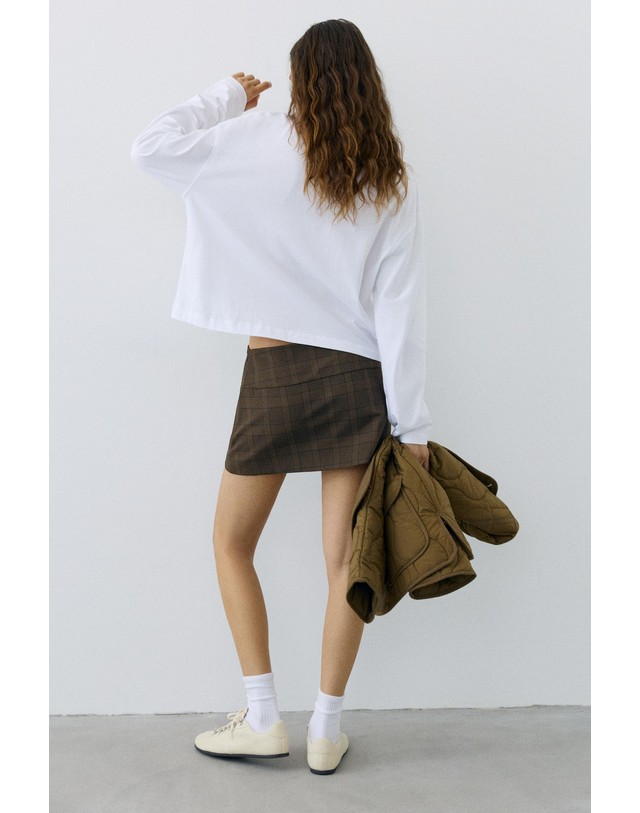 풀앤베어 풀앤베어 체크 미니 스커트 팬츠 7385/315 DARK BROWN 초콜릿 착용컷