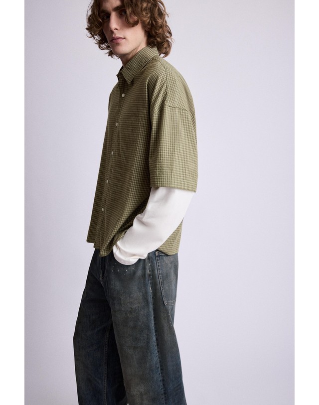 풀앤베어 풀앤베어 체크 포켓 레이어드 긴팔 셔츠 7460/520 WHITE/GREY 멀티컬러 착용컷