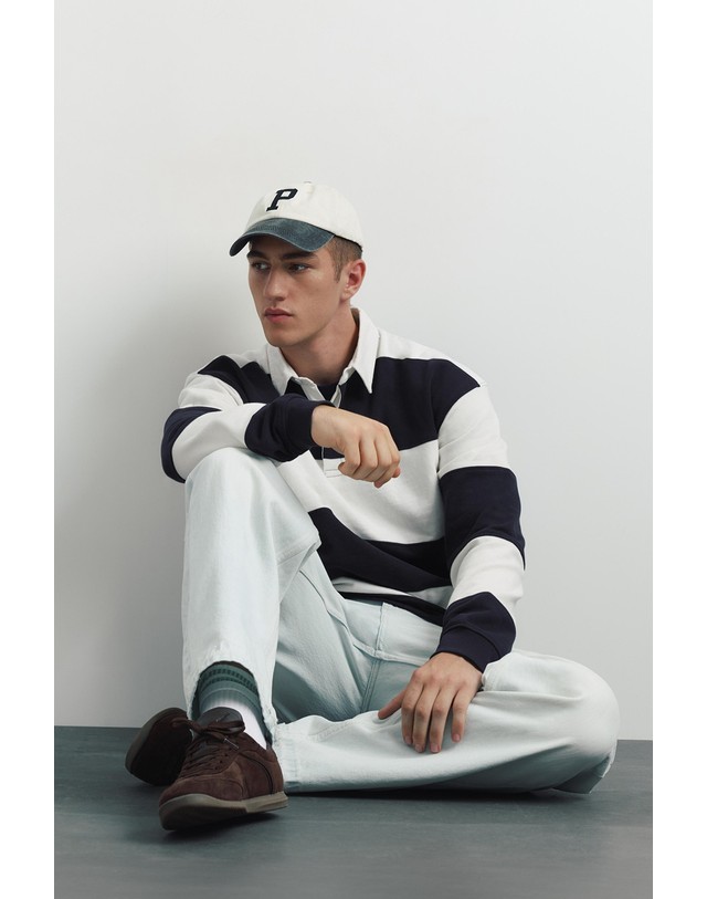 풀앤베어 풀앤베어 스트라이프 자수 긴팔 폴로셔츠 7210/508 OFF WHITE 멀티컬러 착용컷