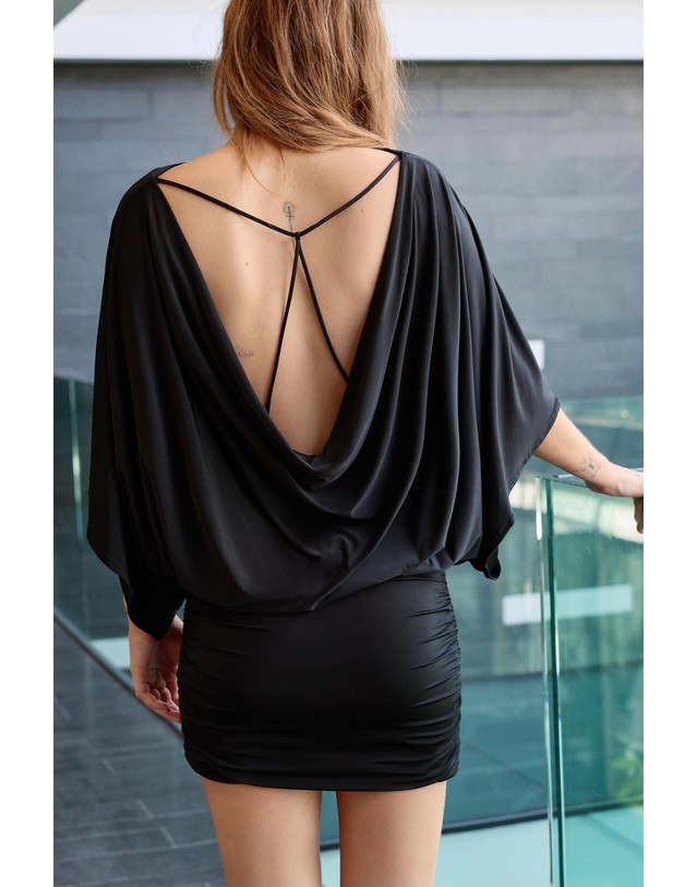 풀앤베어 풀앤베어 보트넥 드레이프 미니 원피스 7380/332 BLACK 블랙 착용컷