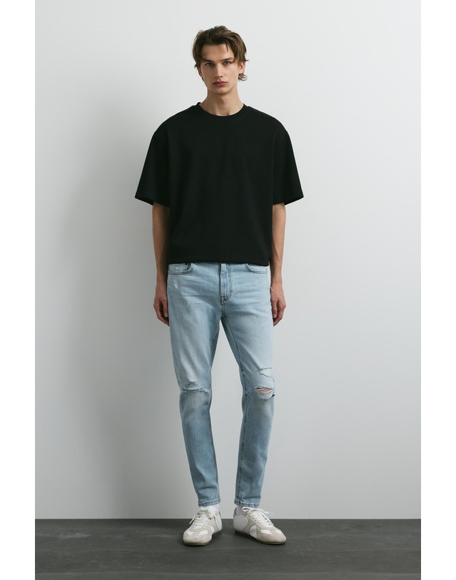풀앤베어 풀앤베어 디스트로이드 슬림핏 청바지 7660/521 PALE INDIGO 블루 착용컷