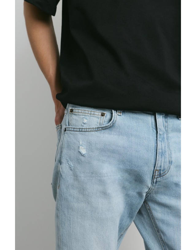 풀앤베어 풀앤베어 디스트로이드 슬림핏 청바지 7660/521 PALE INDIGO 블루 착용컷