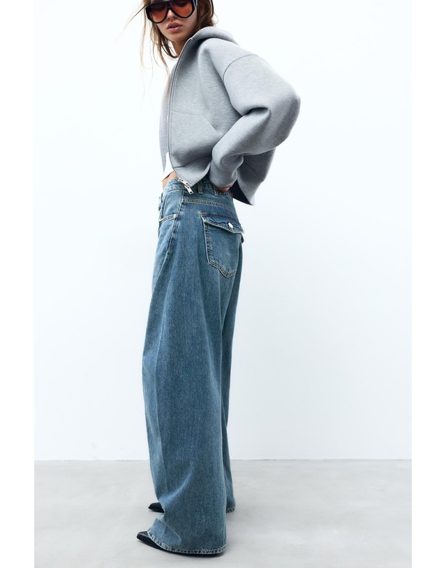 풀앤베어 풀앤베어 솔기 디테일 벌룬 배기핏 청바지 7662/312 DARK BLUE 블루 착용컷