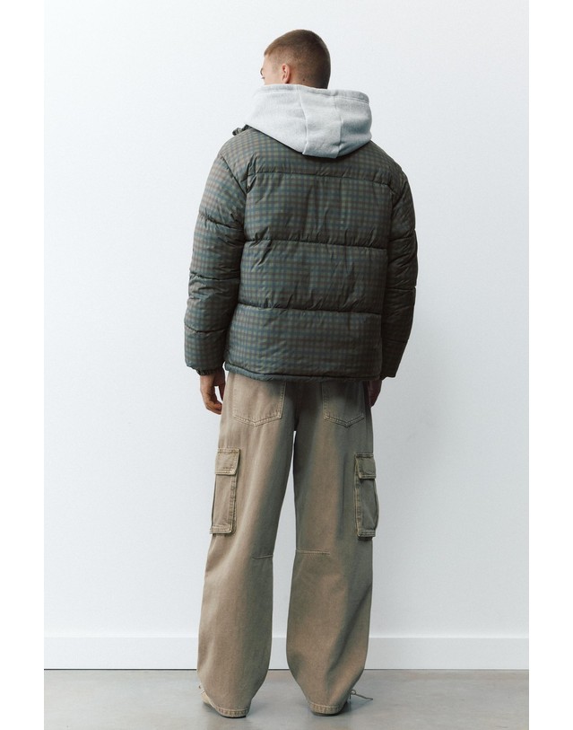 풀앤베어 풀앤베어 체크 하이넥 집업 숏 패딩 자켓 7720/509 KHAKI 카키 착용컷