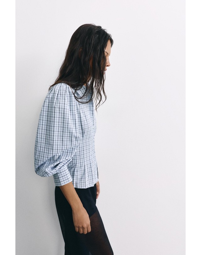 풀앤베어 풀앤베어 체크 슬림핏 긴팔 포플린 셔츠 7460/339 GREY/BLUE 멀티컬러 착용컷