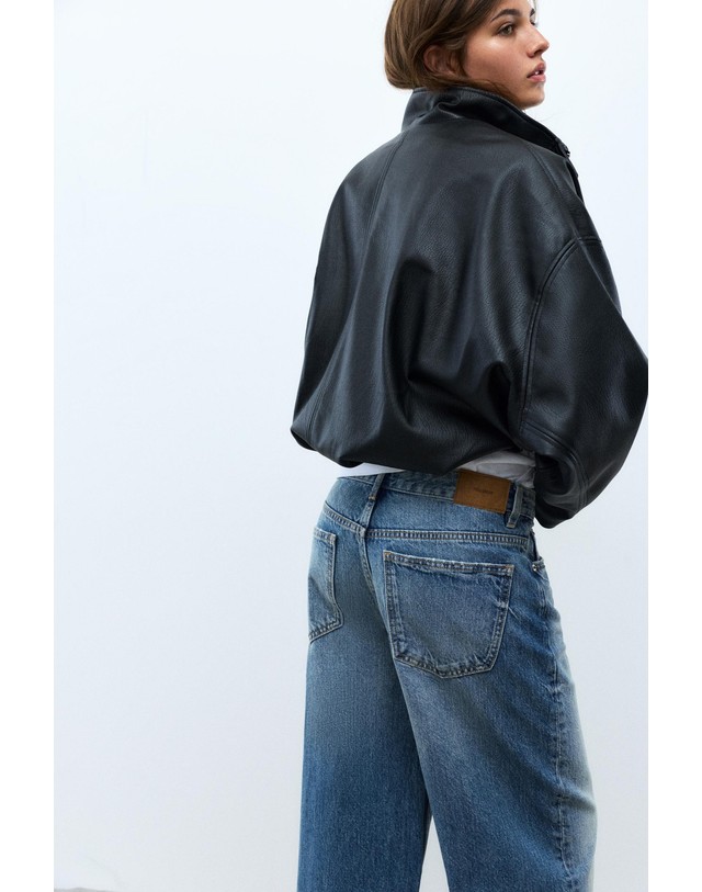 풀앤베어 풀앤베어 턴업 배기핏 와이드 청바지 7660/318 MEDIUM BLUE 블루 착용컷