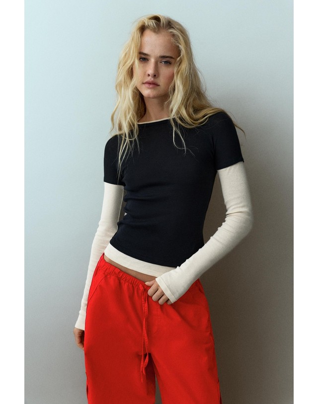 풀앤베어 풀앤베어 블랙 더블 긴소매 티셔츠 7231/377 BLACK 멀티컬러 착용컷