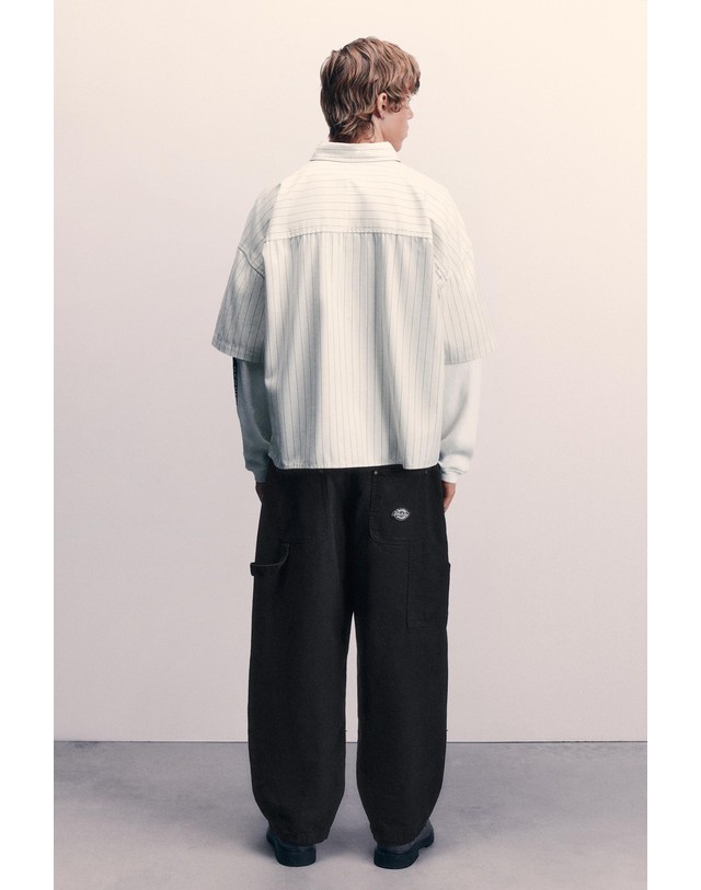 풀앤베어 풀앤베어 디키즈 스트라이프 더블 소매 셔츠 7460/530 VANILLA 아이보리 착용컷