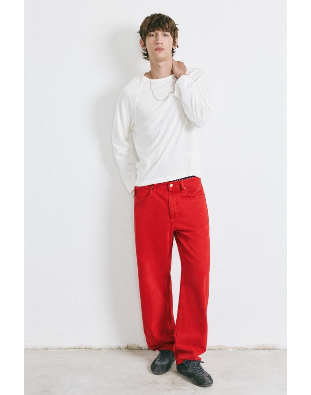 풀앤베어 풀앤베어 배기핏 데님 팬츠 7660/500 RED 레드 착용컷