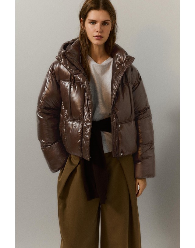 풀앤베어 풀앤베어 오버핏 후드 숏 패딩 자켓 7720/369 BROWN 초콜릿 착용컷