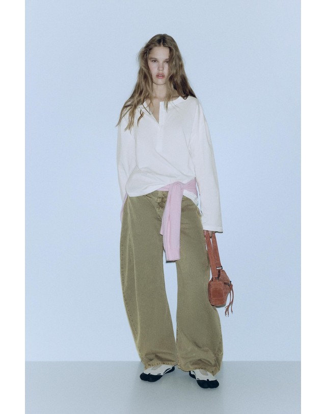 풀앤베어 풀앤베어 로우라이즈 벌룬 데님 팬츠 7670/435 KHAKI 카키 착용컷
