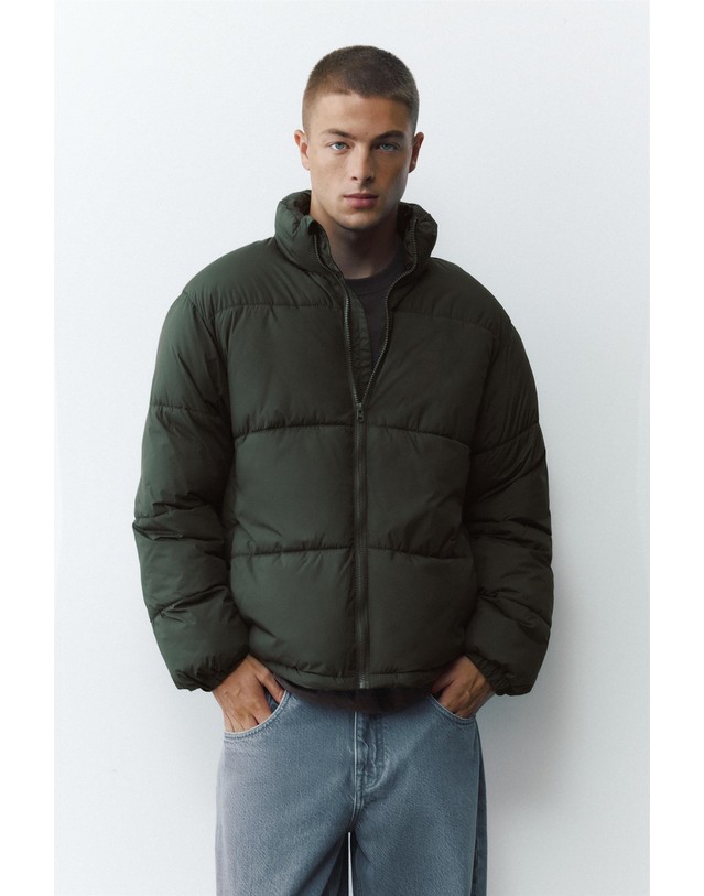 풀앤베어 풀앤베어 하이넥 지퍼 숏 패딩 자켓 7720/509 GREEN MARL 그린 착용컷