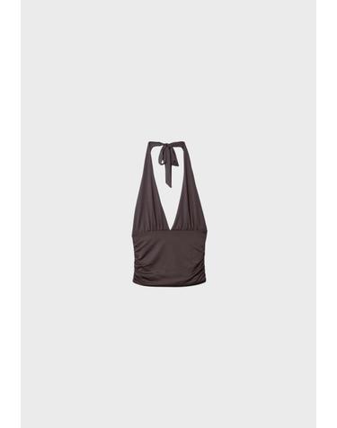 스트라디바리우스 셔링 브이넥 민소매 홀터넥 탑 6608/938/400 BROWN
