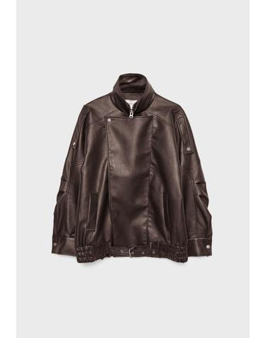 스트라디바리우스 오버사이즈 페이크 레더 하이넥 재킷 8461/710/400 BROWN