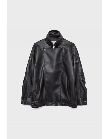 스트라디바리우스 오버사이즈 페이크 레더 하이넥 재킷 8461/710/001 BLACK