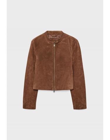 스트라디바리우스 브라운 하이넥 집업 크롭 레더 재킷 5702/559/400 BROWN