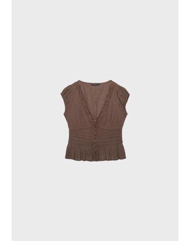 스트라디바리우스 셔링 브이넥 반팔 블라우스 2096/147/400 BROWN