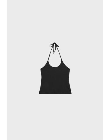 스트라디바리우스 홀터넥 니트 민소매 탑 7713/665/001 BLACK