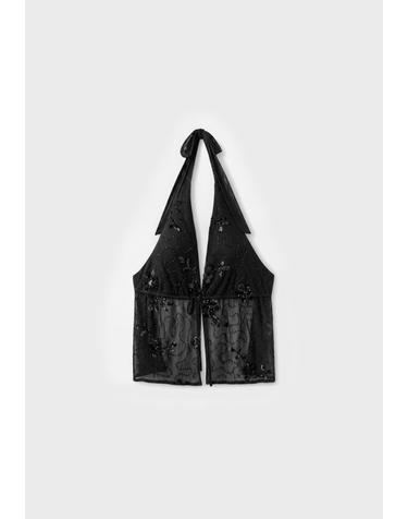 스트라디바리우스 자수 라인스톤 홀터넥 오픈백 탑 6609/148/001 BLACK