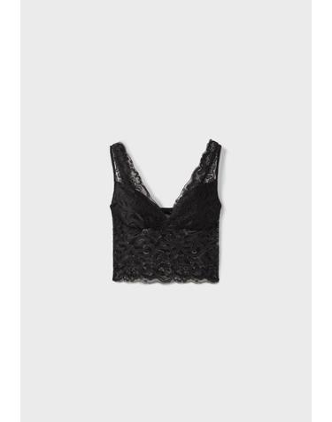 스트라디바리우스 레이스 크롭 브이넥 탑 8058/550/001 BLACK