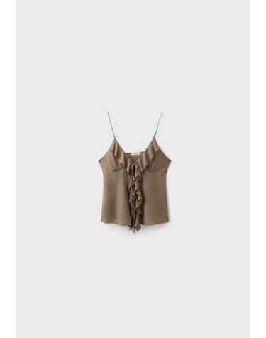 스트라디바리우스 러플 스트랩 브이넥 민소매 탑 6606/590/456 BROWN