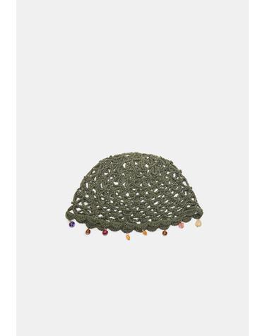 스트라디바리우스 비즈 장식 크로셰 스컬캡 비니 0744/103/550 KHAKI