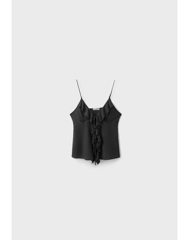 스트라디바리우스 러플 스트랩 브이넥 민소매 탑 6606/590/001 BLACK
