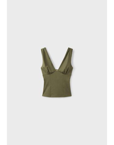 스트라디바리우스 브이넥 언더버스트 민소매 탑 6625/185/550 KHAKI
