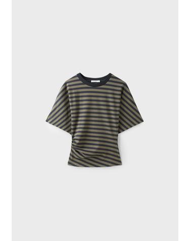 스트라디바리우스 스트라이프 셔링 반팔 티셔츠 6525/459/550 KHAKI