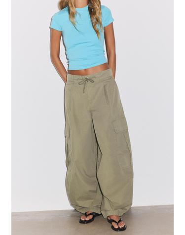스트라디바리우스 포플린 와이드 카고 팬츠 7275/410/550 KHAKI