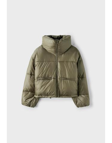 스트라디바리우스 샤이니 크롭 하이넥 패딩 자켓 5600/101/550 KHAKI