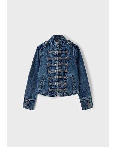 스트라디바리우스 스탠드 칼라 메탈 버튼 데님 자켓 5771/002/734 OVERDYED BLUE DENIM
