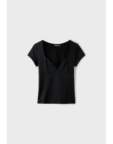 스트라디바리우스 폴리아미드 브이넥 반팔 티셔츠 6652/653/001 BLACK