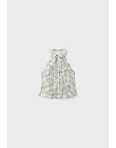 스트라디바리우스 체크 러플 홀터넥 민소매 탑 6242/165/550 KHAKI