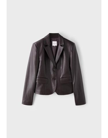 스트라디바리우스 슬림핏 크롭 레더 이펙트 블레이저 5909/131/400 BROWN