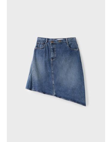 스트라디바리우스 비대칭 헴 워시드 데님 미디 스커트 4653/633/702 MEDIUM BLUE DENIM