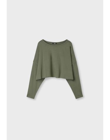 스트라디바리우스 오버핏 크롭 라운드넥 긴팔 티셔츠 8073/500/550 KHAKI