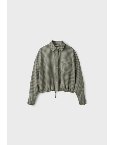 스트라디바리우스 체크 벌룬 크롭 긴팔 셔츠 6244/811/550 KHAKI
