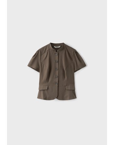 스트라디바리우스 슬림핏 스탠드 칼라 반팔 셔츠 6093/047/456 BROWN