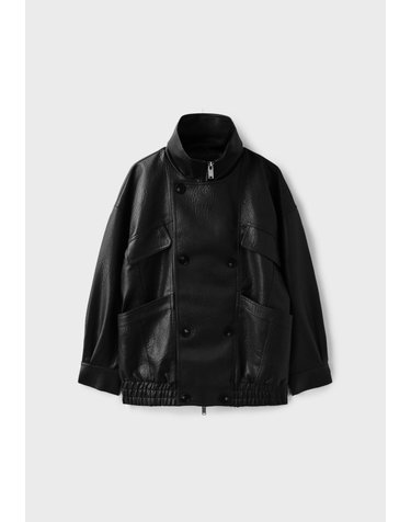 스트라디바리우스 오버핏 가죽 이펙트 자켓 8623/605/001 BLACK