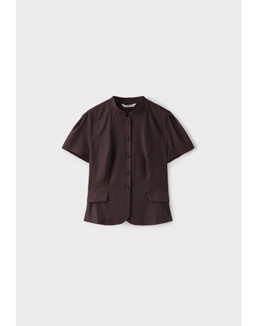 스트라디바리우스 스탠드 칼라 슬림핏 반팔 셔츠 6093/521/401 BROWN